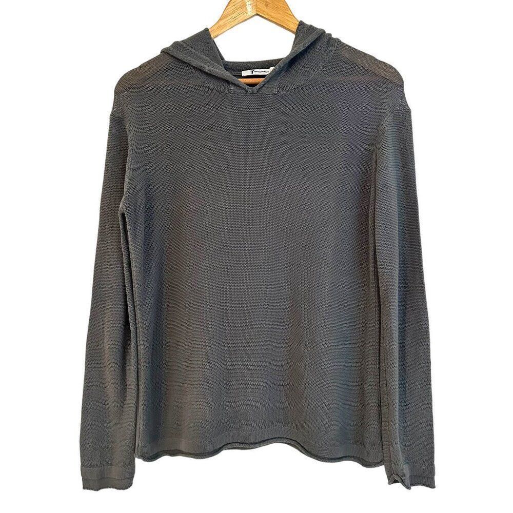 T Alexander Wang Grey 100% Cotton Knit Hooded Crewneck Sweater Size Small